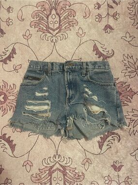 lei Light Blue Distressed Denim Shorts with Frayed Hem
